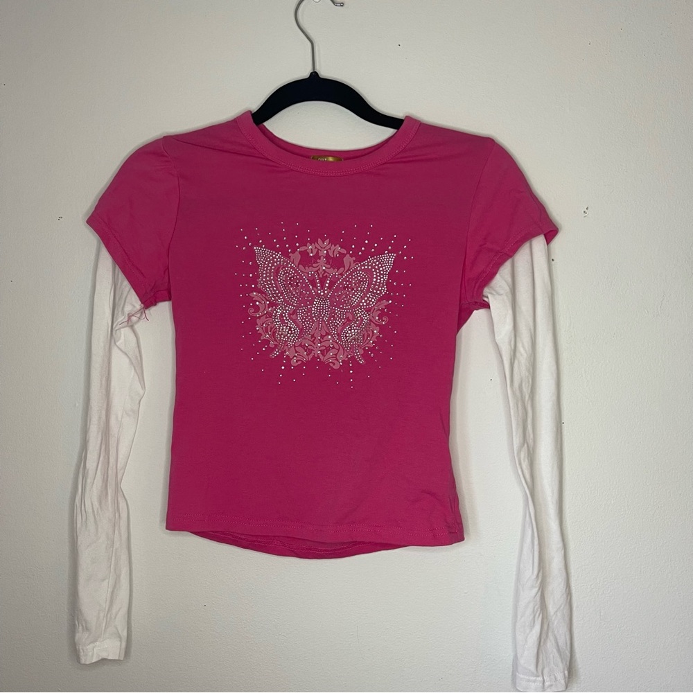 Y2K Pink Rhinestone Layered Crop Top